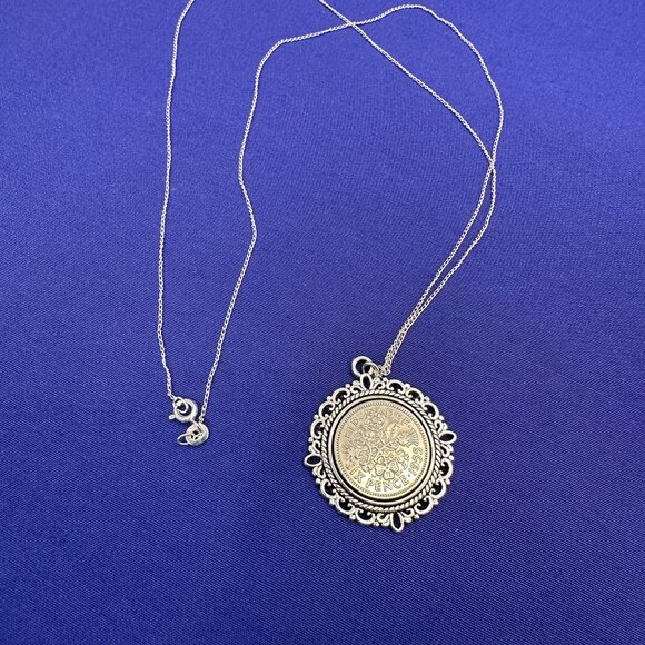 Sterling Chain 1955 Sixpence Coin Pendant Necklace - Picture 4 of 13